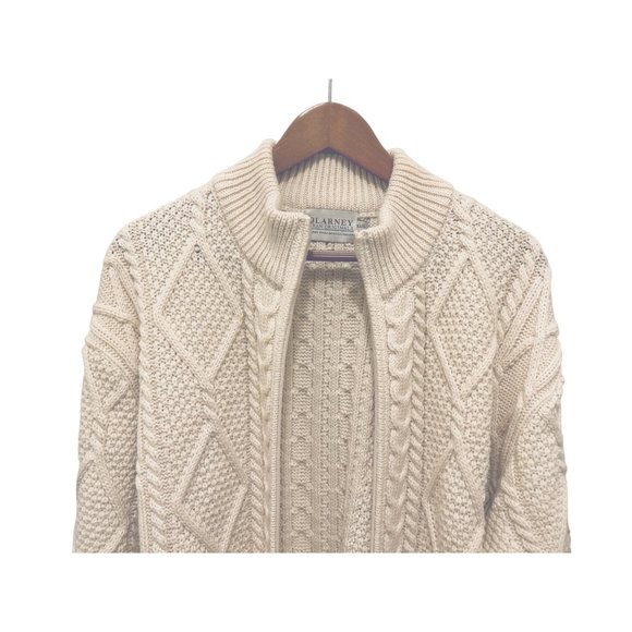 BLARNEY WOOLLEN MILLS ARANS - Hand-Knit Full Zip Aran Cardigan White Size 3XL - Picture 10 of 11